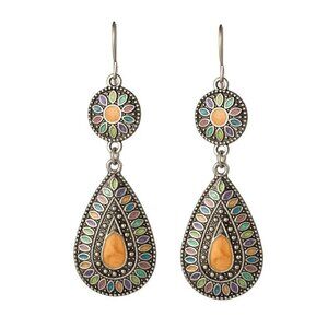 Bohemian Women’s Drop Pierced Earrings, Artificial Stones, Antique Brass